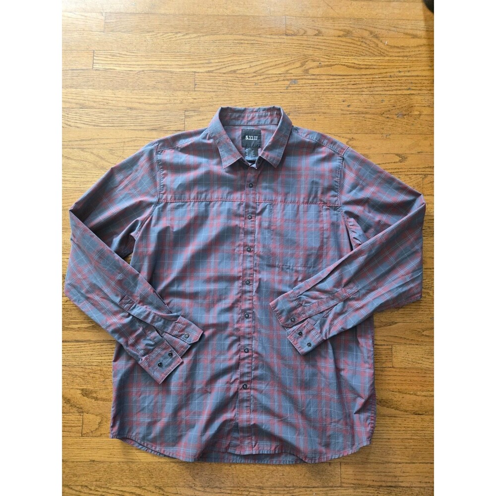 5.11 Tactical Shirt Mens Large Gray Plaid Snap Front Long Sleeve Casual Outdoor
